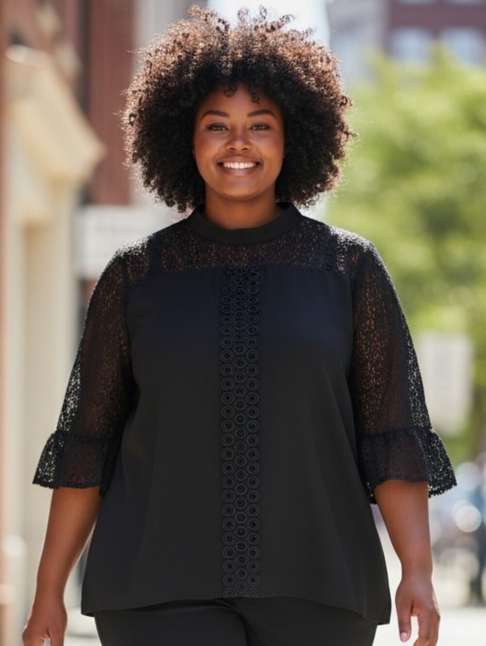 Ming Wang Black Lace-Detail Blouse Top Sz XL WT28